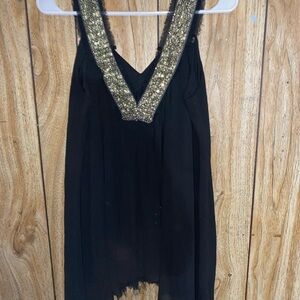 Miss Me Black Mini Dress with Gold Sequin V-Neck